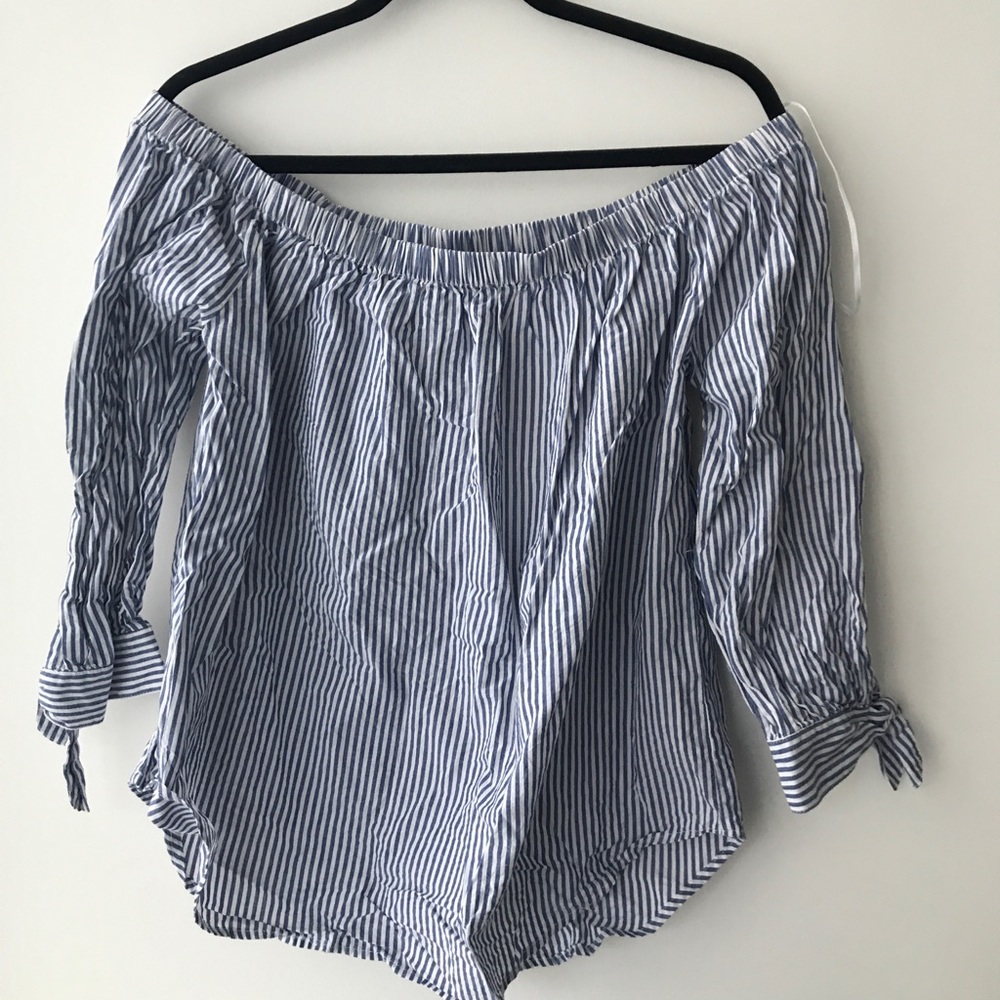 Bluenotes Off the Shoulder Blue Striped Blouse